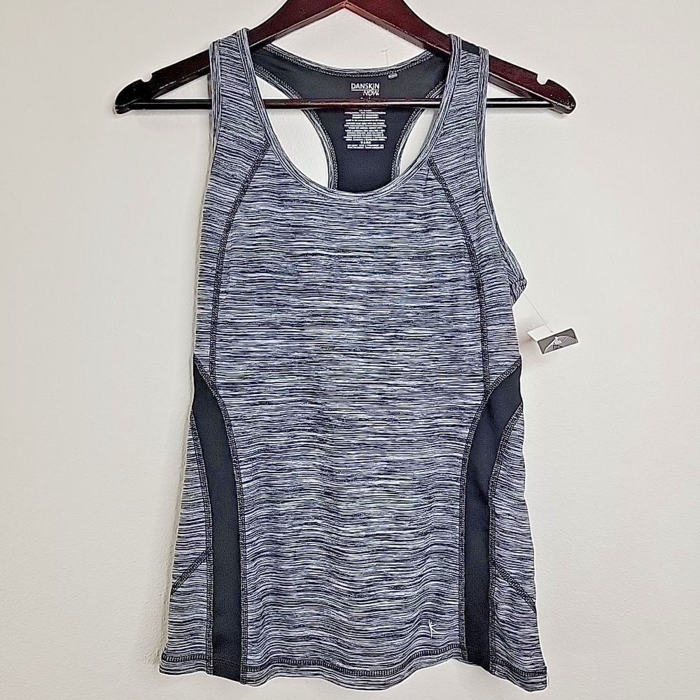 Danskin Womens Medium Fitted Racerback Tank Gray Black Built In Bra